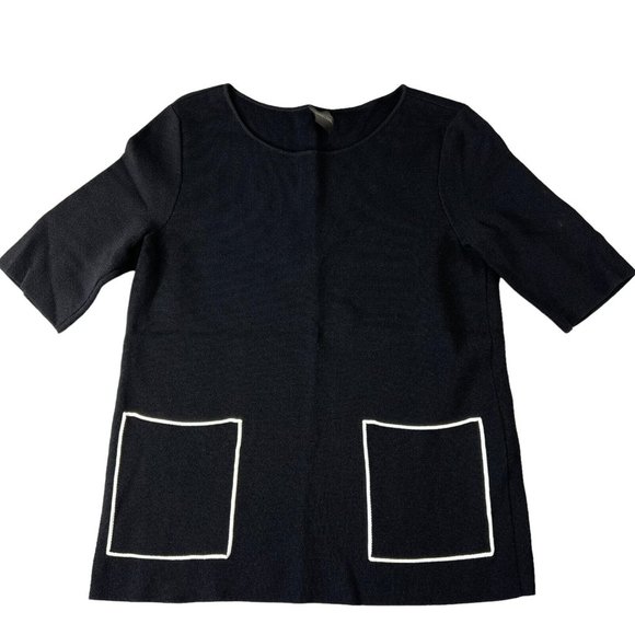 Madeleine Womens Top‎ Size 6/8 Black Crew Neck Short Sleeve Pullover Pockets - Picture 1 of 8